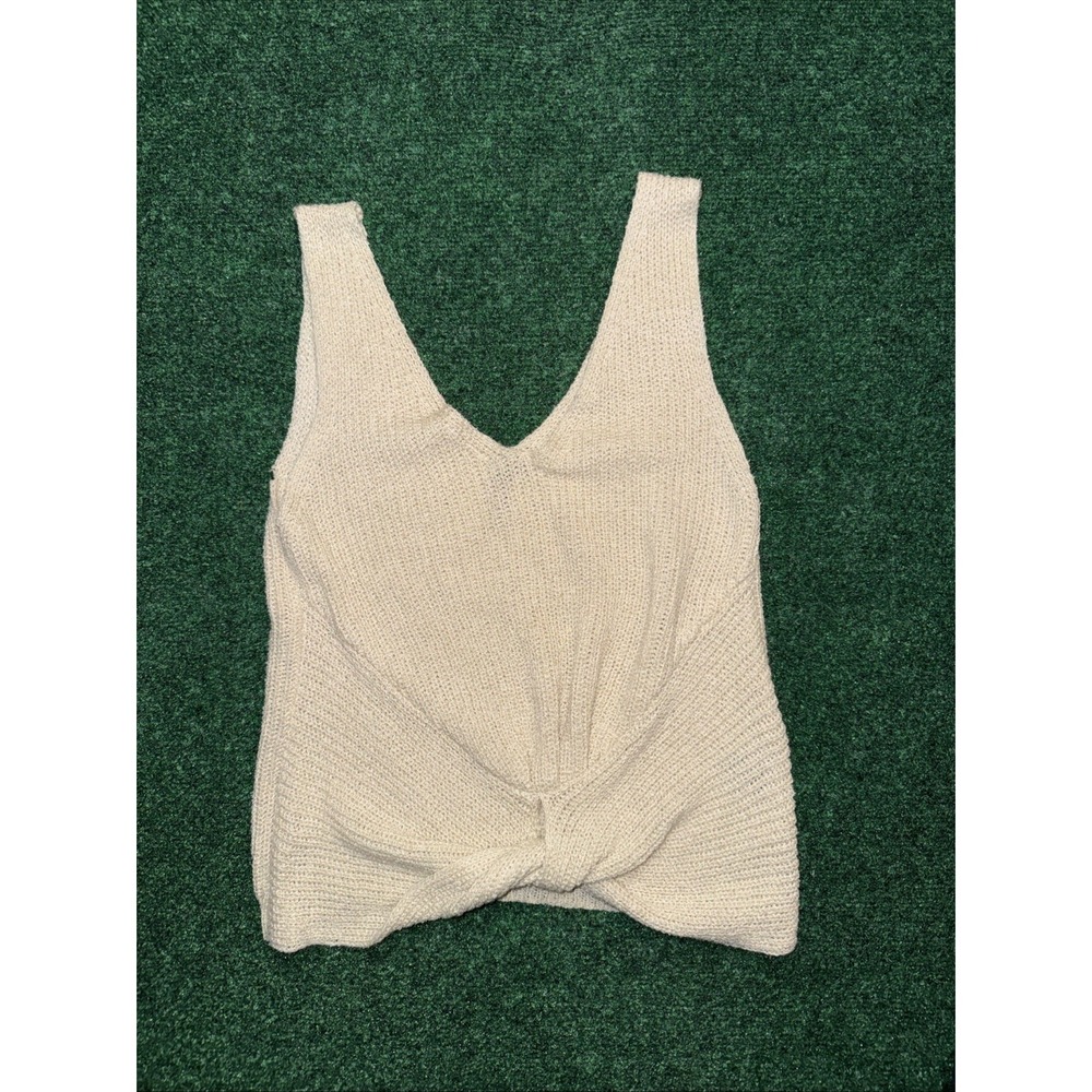 Moon & Madison Cream White Ribbed Knit Twist Front V-Neck Tank Top Sweater S U19